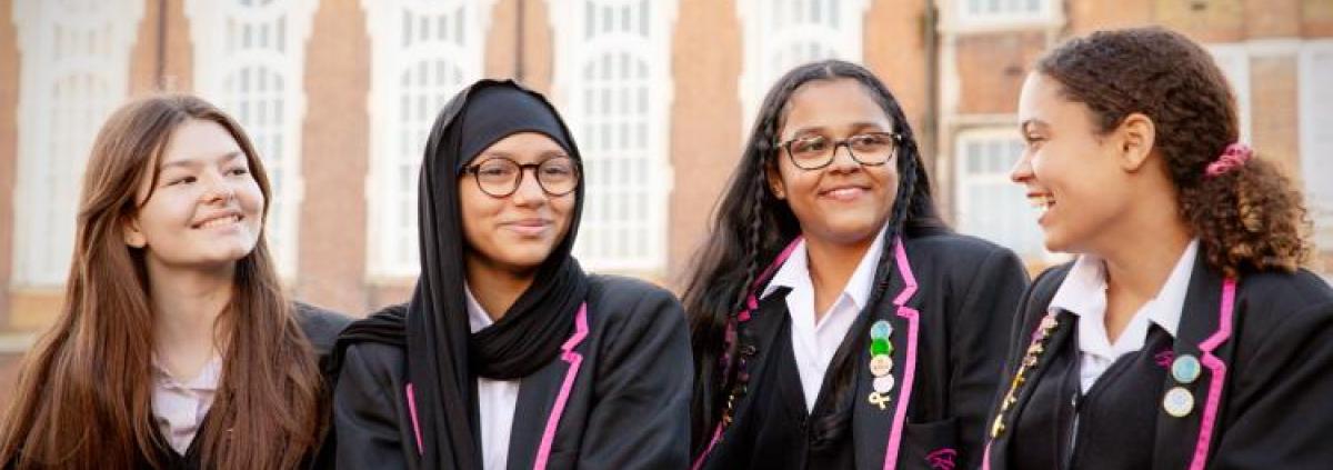 Image of students outside the Fulham building